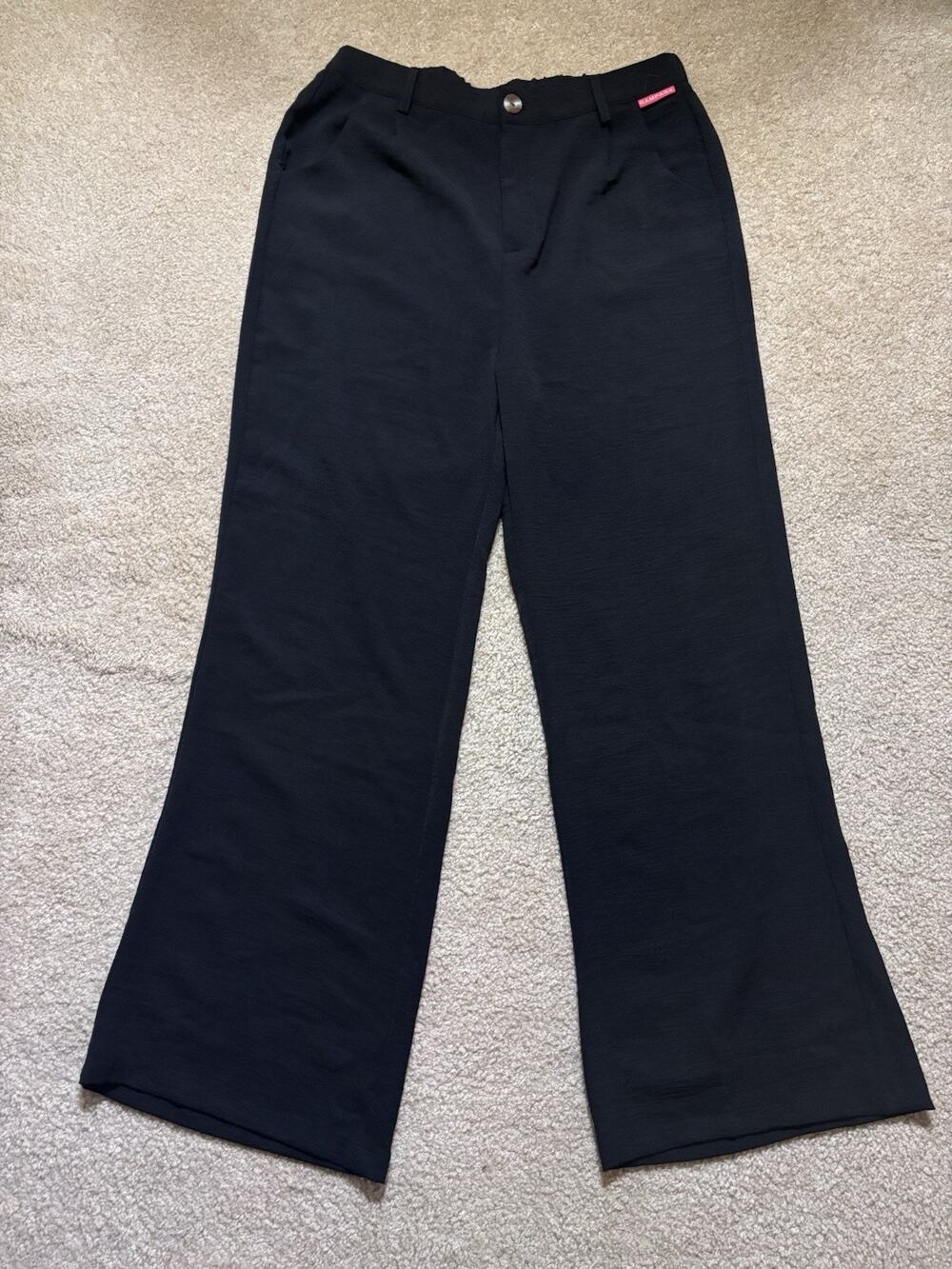 Rampage Woman’s Size Large Black Wide Leg Trouser Pants Textured Crepe Career